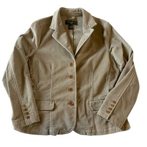Eddie Bauer Khaki Corduroy Blazer L 2000s Cotton Stretch Floral Trim